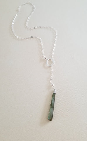 Modern Center Drop Labradorite Y Style Lariat Sterling Silver