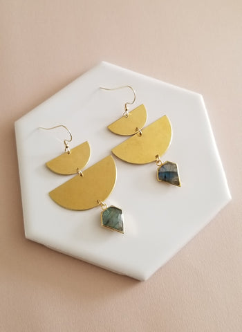 Gold Raw Brass Labradorite Earrings, Bold Earrings for Women