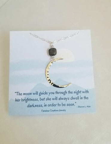 Labradorite Necklace, Crescent Moon Necklace, Long Boho Necklace