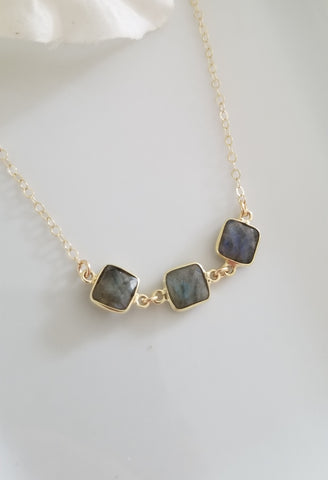 Natural Labradorite Necklace, Labradorite Bar Necklace