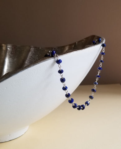 Dainty Lapis Lazuli Beaded Chain Necklace, Layering Necklace