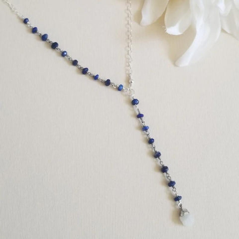 Lapis Lazuli Y  Necklace with Moonstone