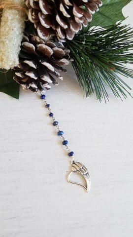 Long Lapis Lazuli and Angel Wing Pendant Necklace