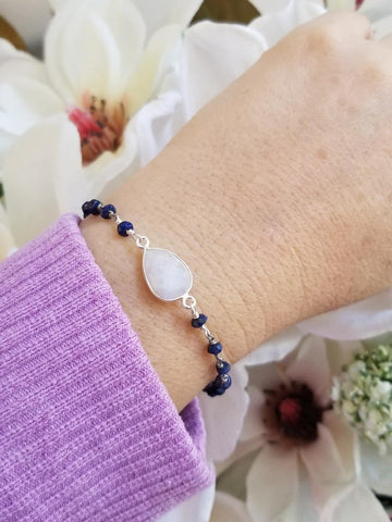 everyday bracelet, gift for Mom, blue lapis bracelet, Moonstone bracelet