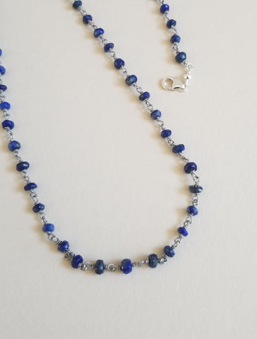 beaded chain, gemstone necklace, lapis necklace, bohemian jewelry