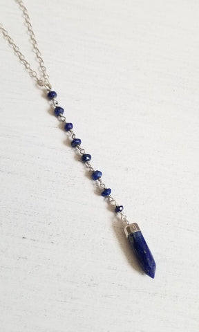 crystals, something blue, blue stone necklace, lariat, handmade necklace