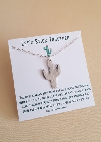 Silver Cactus Necklace with Card Gift Set, Inspirational Gift for Best Friend