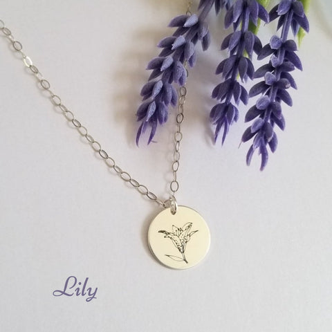 Gold Lily Necklace for Mom, Everyday Coin Charm Necklace