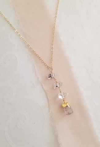 Herkimer Diamond Pendant Necklace, Gold Y Necklace