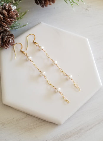 Long Pearl Earrings, Sterling Silver or Gold Filled