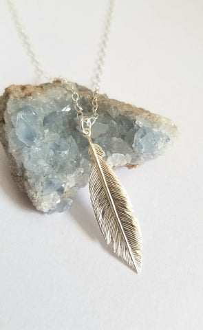 Bohemian Style Sterling Silver Feather Necklace