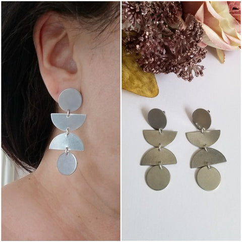 Long Silver Geometric Earrings, Lightweight Statement Earrings, 