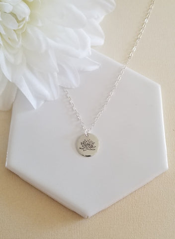 July Birth Flower Necklace, Water Lily Charm Necklace