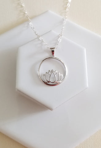 Sterling Silver Lotus Flower Pendant Necklace