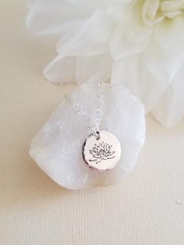 Dainty Lotus Flower Necklace, Coin Necklace, Birth Flower Necklace