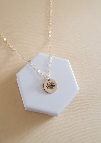 Dainty Lotus Flower Charm Necklace, Sterling Silver or Gold