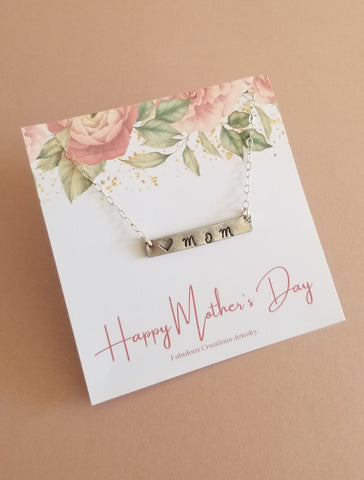 MOM Necklace, Custom Silver Bar Necklace for Mothers