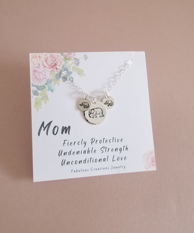 Custom Mother's Necklace, Mama and Baby Elephant Necklace, Mother's Day Gift, Mother's Jewelry, Gift for Moms, Elephant Family Necklace, Necklace and Card Set