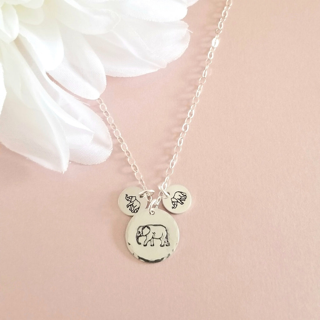 Mother daughter shop elephant necklace