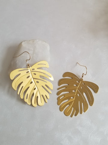 Monstera Leaf Earrings for Women, Gift for Her, Gold Leaf Earrings