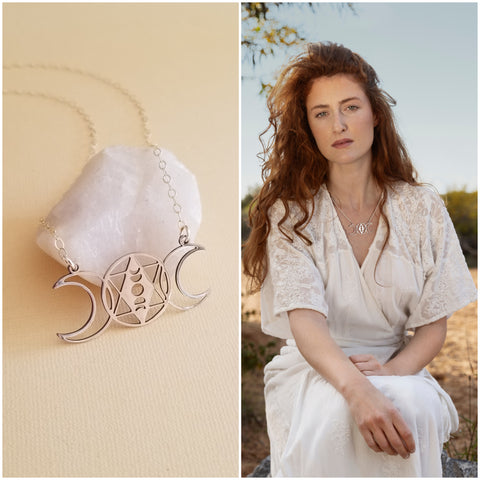 Silver Moon Phase Pendant Necklace