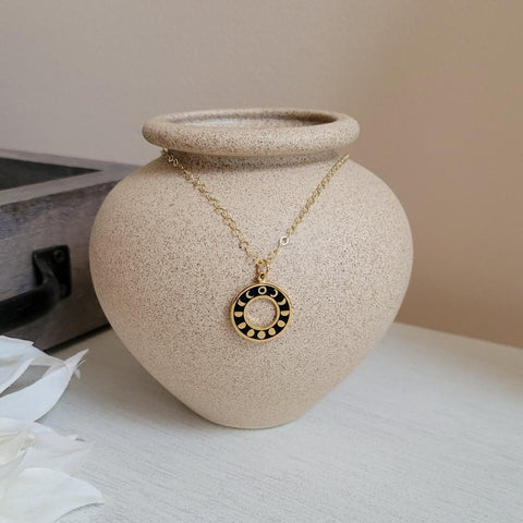 Gold Moon Phases Charm Necklace for Women