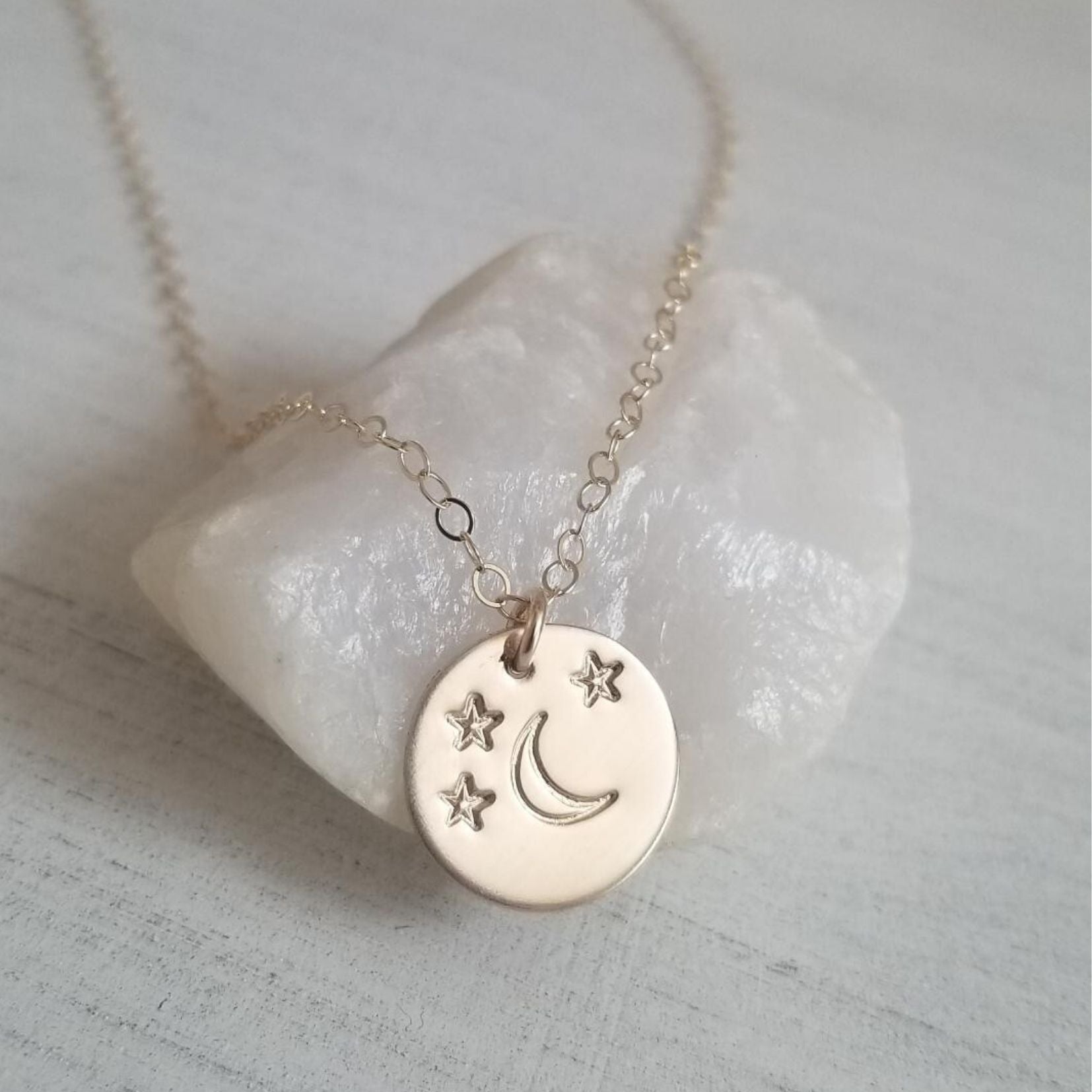 Moon and Stars Disc Necklace Personalized Charm Necklace