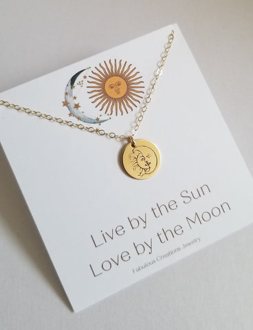 Live by the Sun Love by the Moon, Boho Charm Necklace, Gift for Her, Sun and Moon Jewelry