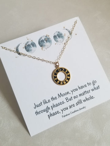Gold Moon Phases Charm Necklace for Women