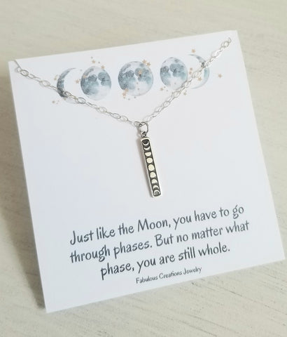 Moon Phases Bar Necklace, Moon Phase Necklace, Celestial Jewelry, Skinny Bar Necklace, Gift for Her, Lunar Phases Jewelry