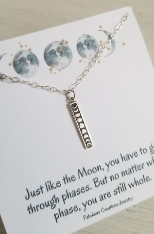 Moon Phases Necklace, Skinny Bar Necklace, Lunar Phases Necklace