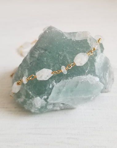 Natural Moonstone Gold Bracelet, Gift for Her