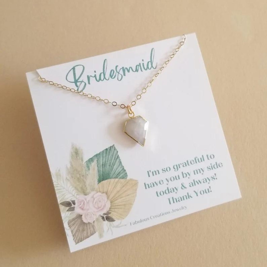 Bridesmaid Gift, Dainty Moonstone Necklace, Bridesmaid Necklace, Gold Moonstone Pendant Necklace, Wedding Day Jewelry for Bridal Party
