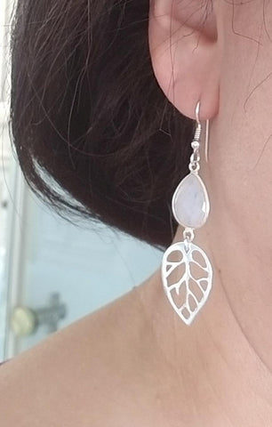 Bride Earrings, Moonstone Leaf Earrings, Fall Wedding Jewelry