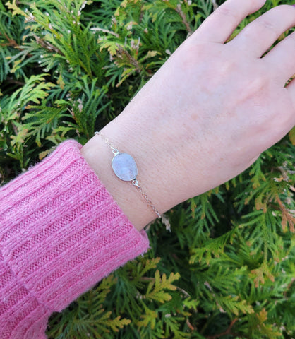 Natural Rainbow Moonstone Bracelet, Dainty Sterling Silver Bracelet, Simple Gemstone Bracelet Handmade in the USA