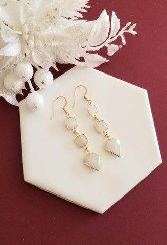 Gold Moonstone Earrings, Long Earrings for Women,, Wedding Earrings, Jewelry Gifts for Her