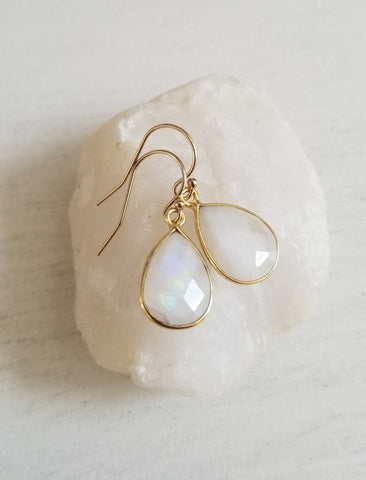 Moonstone Teardrop Earrings, Gold or Silver
