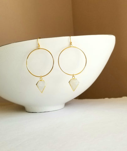 Gold Moonstone Hoop Earrings