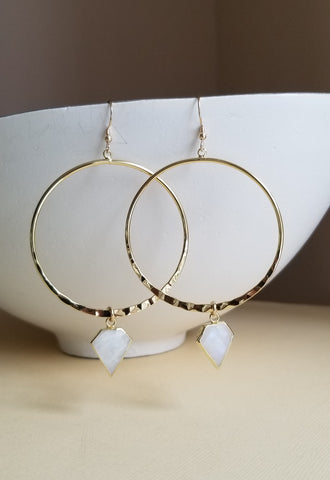 Large Gold Hoop Earrings, Moonstone Dangle Earrings, Boho Hoops, Statement Earrings for women