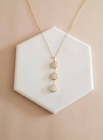 Long Moonstone Pendant Necklace, Gemstone Y Necklace