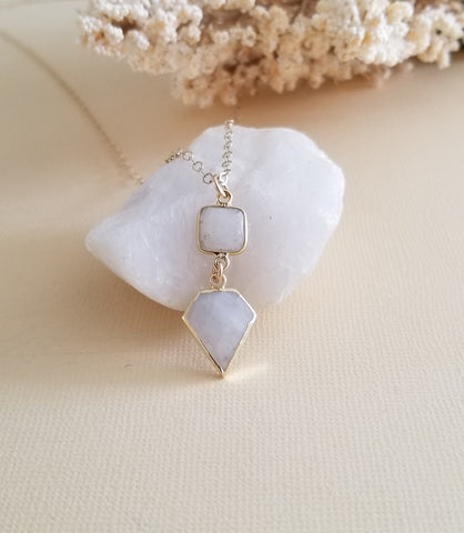 Rainbow Moonstone Pendant Necklace, Gold Filled Chain