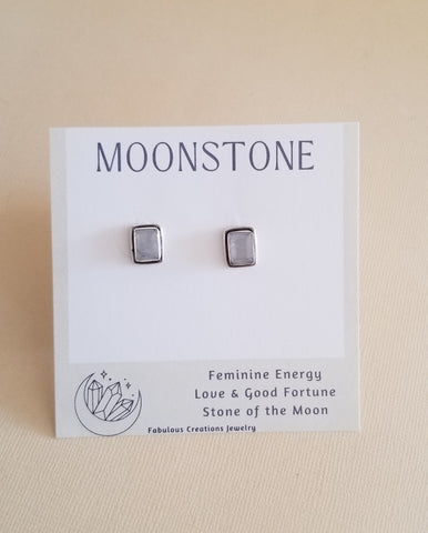 Moonstone Stud Earrings in Sterling Silver