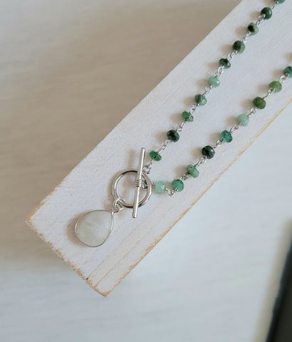 Emerald and Moonstone Necklace, Front Toggle Necklace