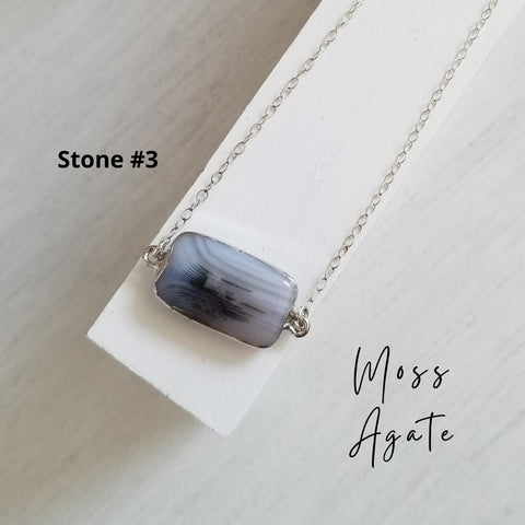 Unique Moss Agate Necklace Sterling Silver