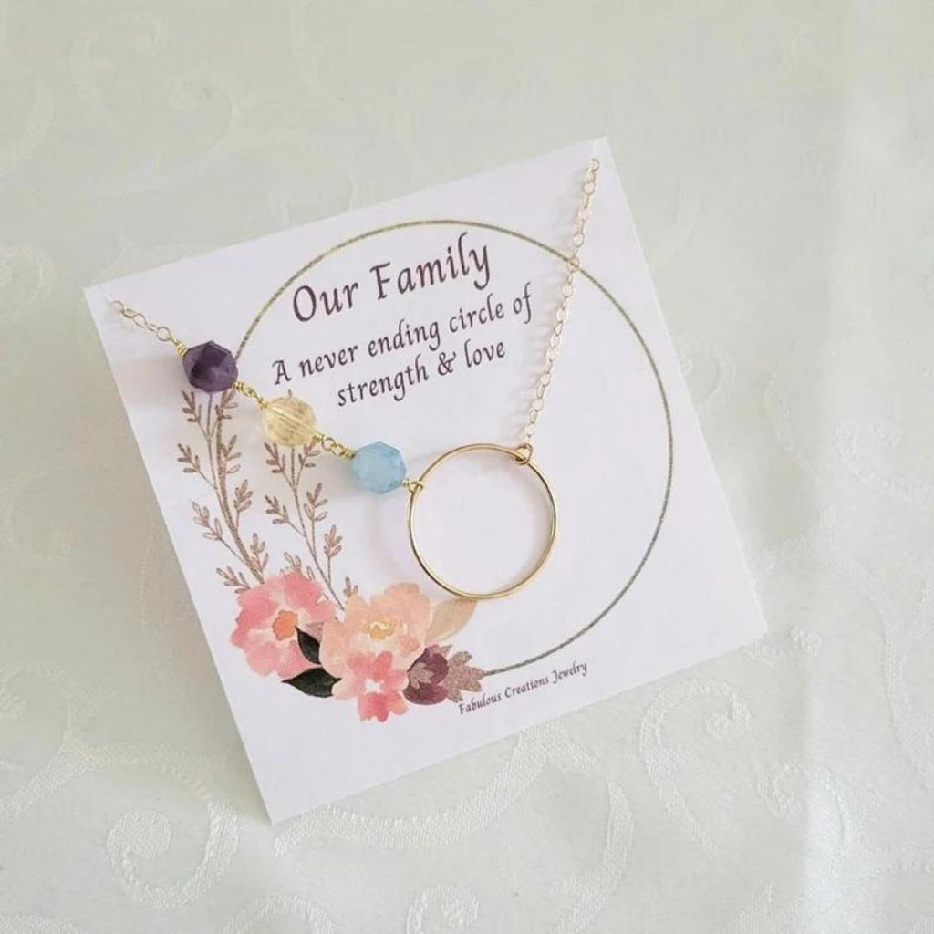 Birthstone Necklace, Family Circle Necklace, Personalized Mothers Necklace, Family Tree Necklace, Gift for Her, Birthstone Crystal Necklace