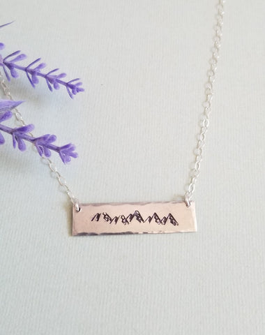 Silver Bar Necklace, Mountains Necklace, Inspirational Jewelry Handmade in the USA