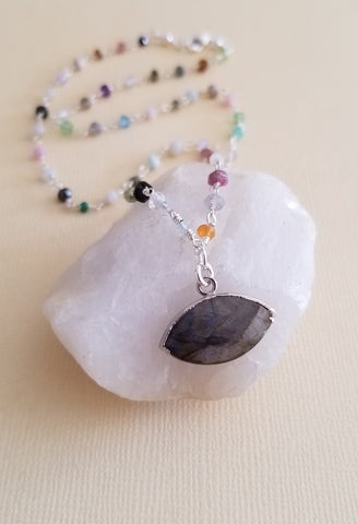 Unique Multi Gemstone Necklace with Labradorite Pendant, Evil Eye Necklace, Spiritual Jewelry, Gift for Women