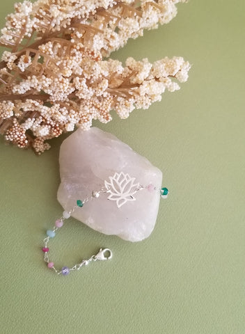 Multi Gemstone Beaded Bracelet with Lotus Flower