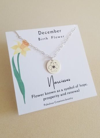 December Birth Flower Necklace, Narcissus Flower Necklace, Flower Jewelry, Gift for Women