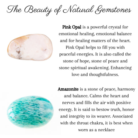 Pink Opal and Amazonite Pendant Necklace, Sterling Silver